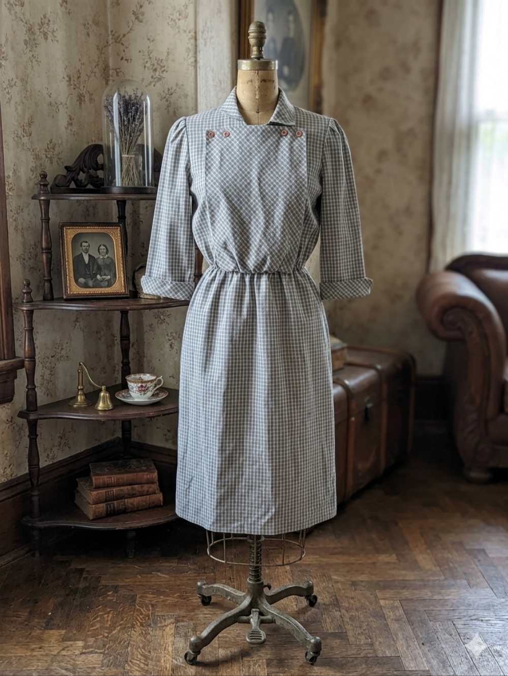 Vintage Jolibel Canada Gingham Bib Front Midi Dress